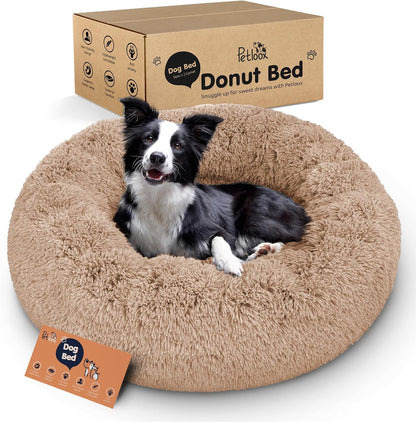 Calming Donut Dog Bed for Small Dogs, Round Dog Bed for Medium & Large Dogs