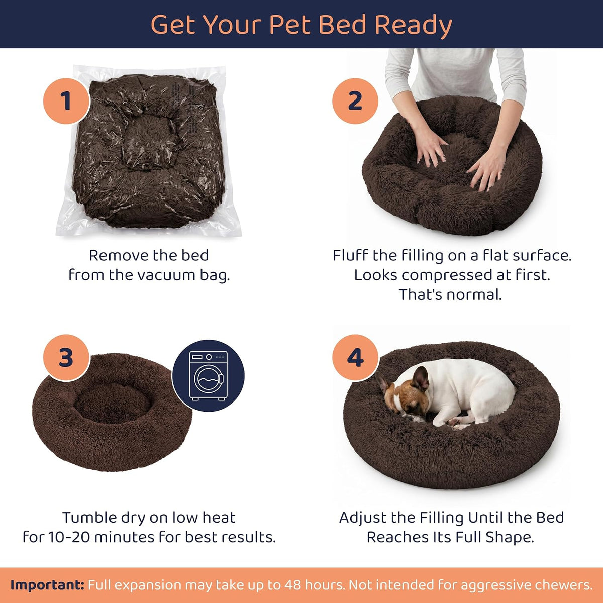 Calming Donut Dog Bed for Small Dogs, Round Dog Bed for Medium & Large Dogs