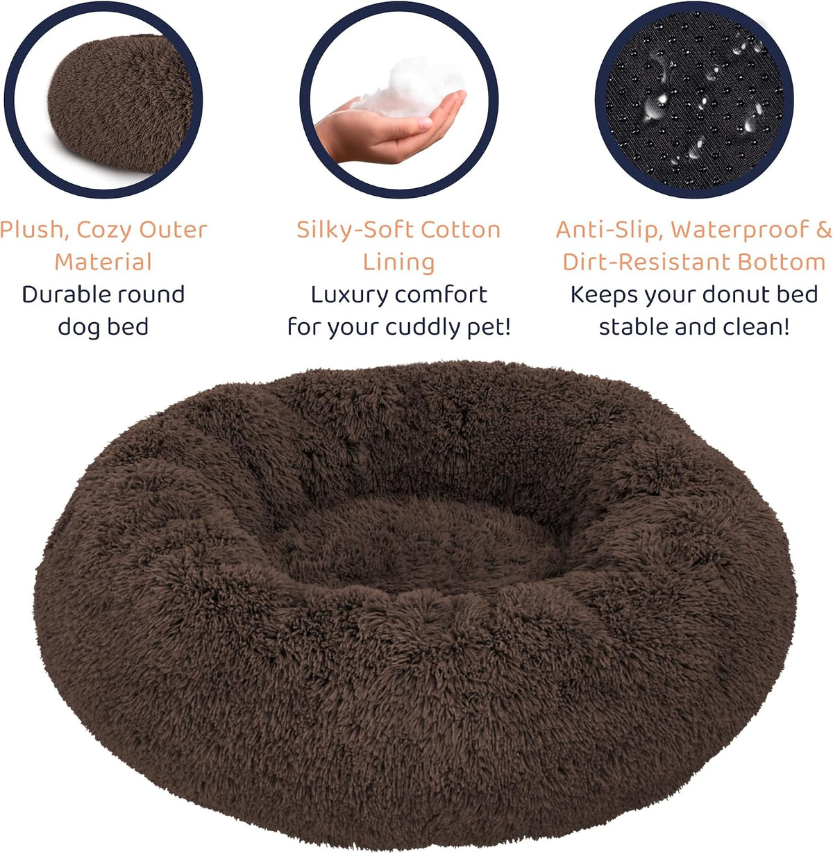 Calming Donut Dog Bed for Small Dogs, Round Dog Bed for Medium & Large Dogs