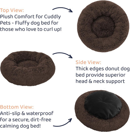 Calming Donut Dog Bed for Small Dogs, Round Dog Bed for Medium & Large Dogs