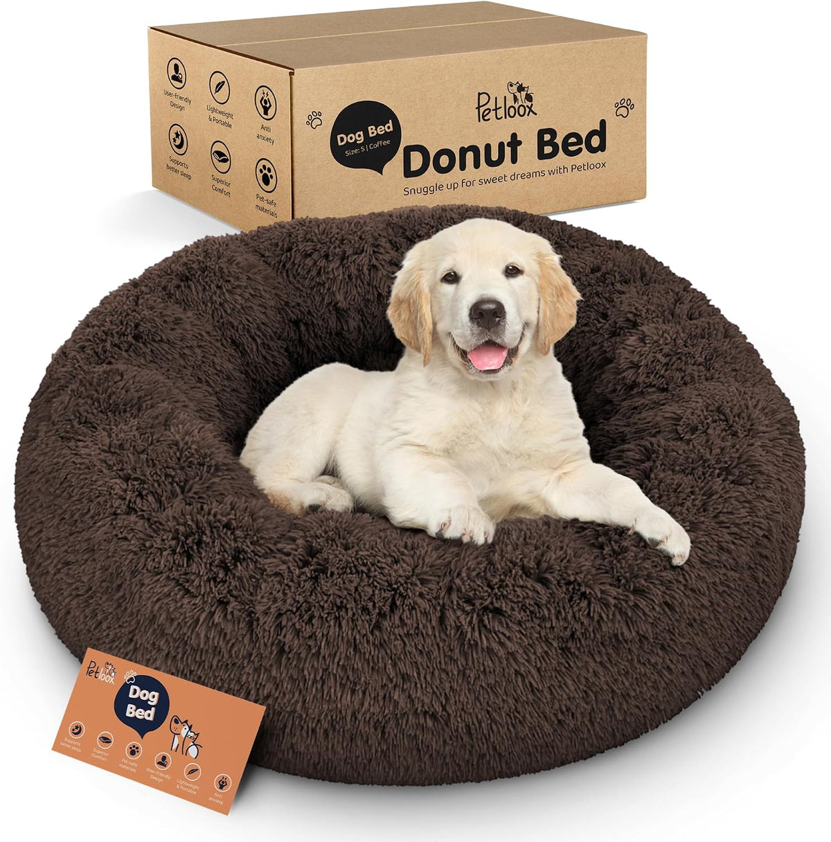 Calming Donut Dog Bed for Small Dogs, Round Dog Bed for Medium & Large Dogs