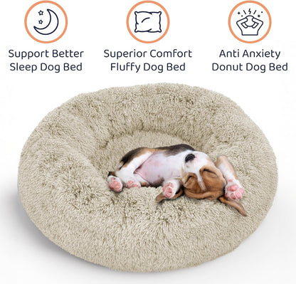 Calming Donut Dog Bed for Small Dogs, Round Dog Bed for Medium & Large Dogs