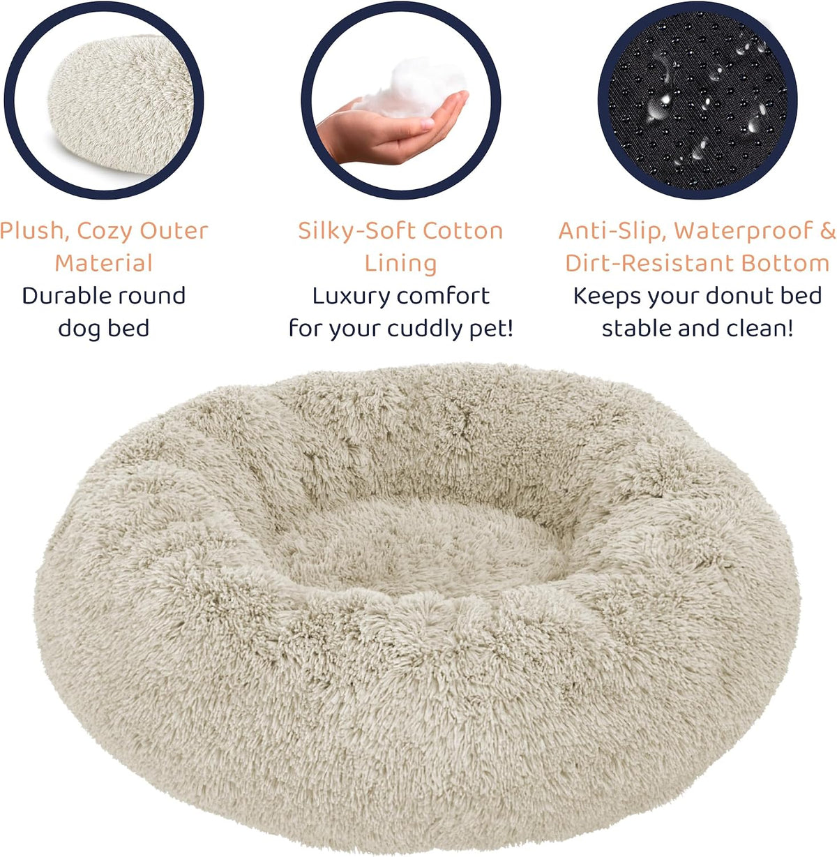 Calming Donut Dog Bed for Small Dogs, Round Dog Bed for Medium & Large Dogs