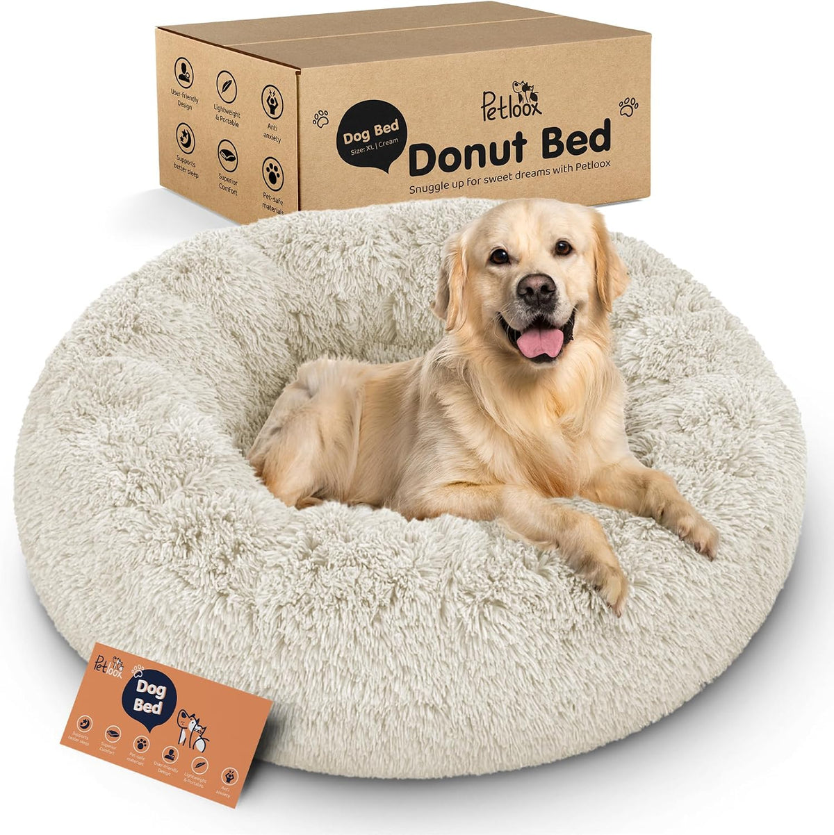 Calming Donut Dog Bed for Small Dogs, Round Dog Bed for Medium & Large Dogs