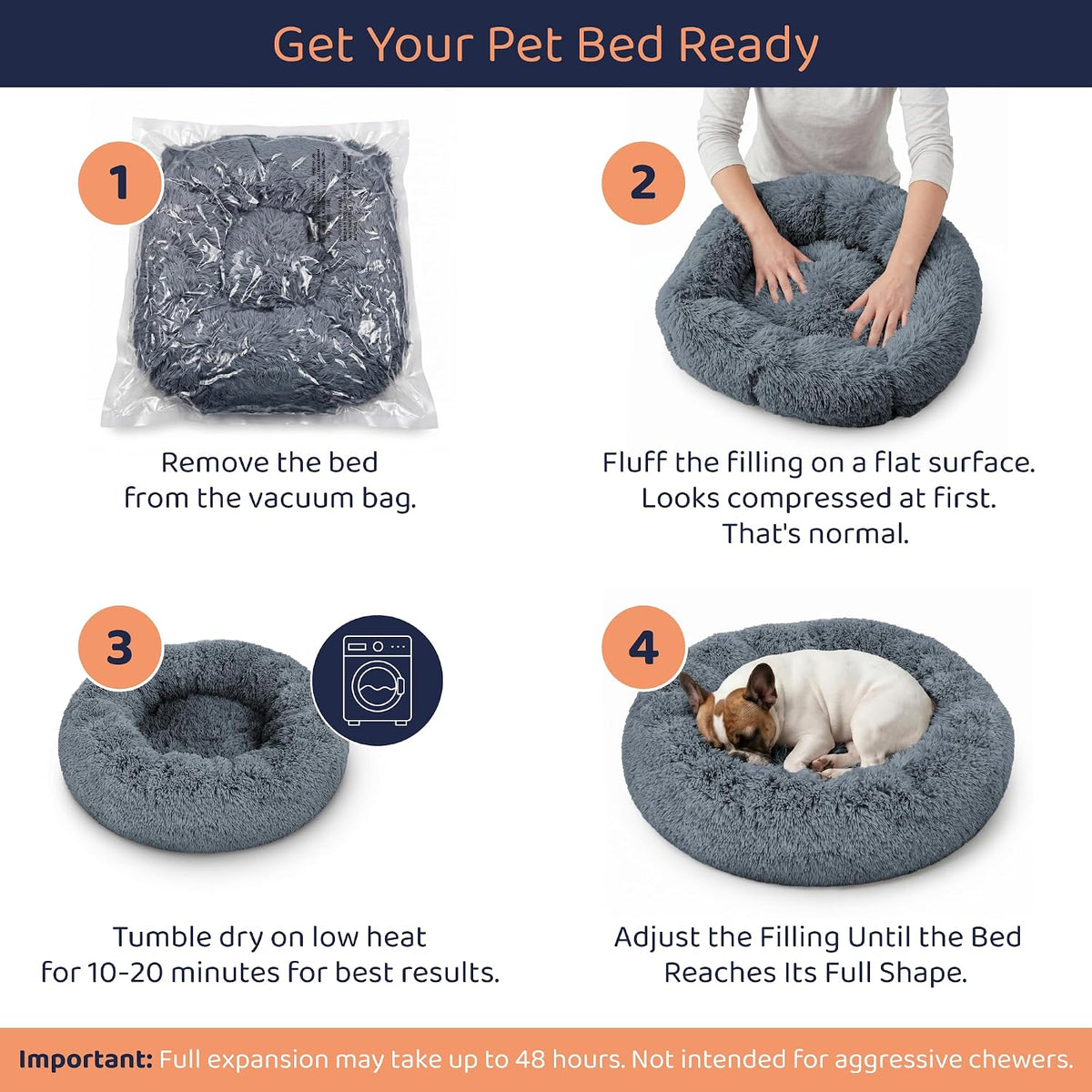 Calming Donut Dog Bed for Small Dogs, Round Dog Bed for Medium & Large Dogs