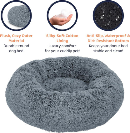 Calming Donut Dog Bed for Small Dogs, Round Dog Bed for Medium & Large Dogs