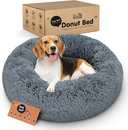 Calming Donut Dog Bed for Small Dogs, Round Dog Bed for Medium & Large Dogs