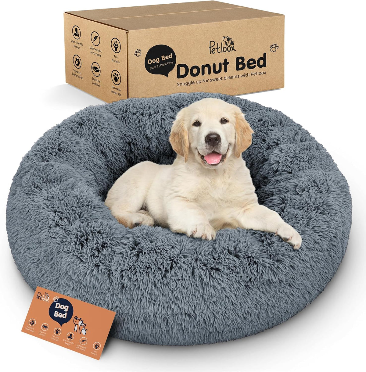 Calming Donut Dog Bed for Small Dogs, Round Dog Bed for Medium & Large Dogs