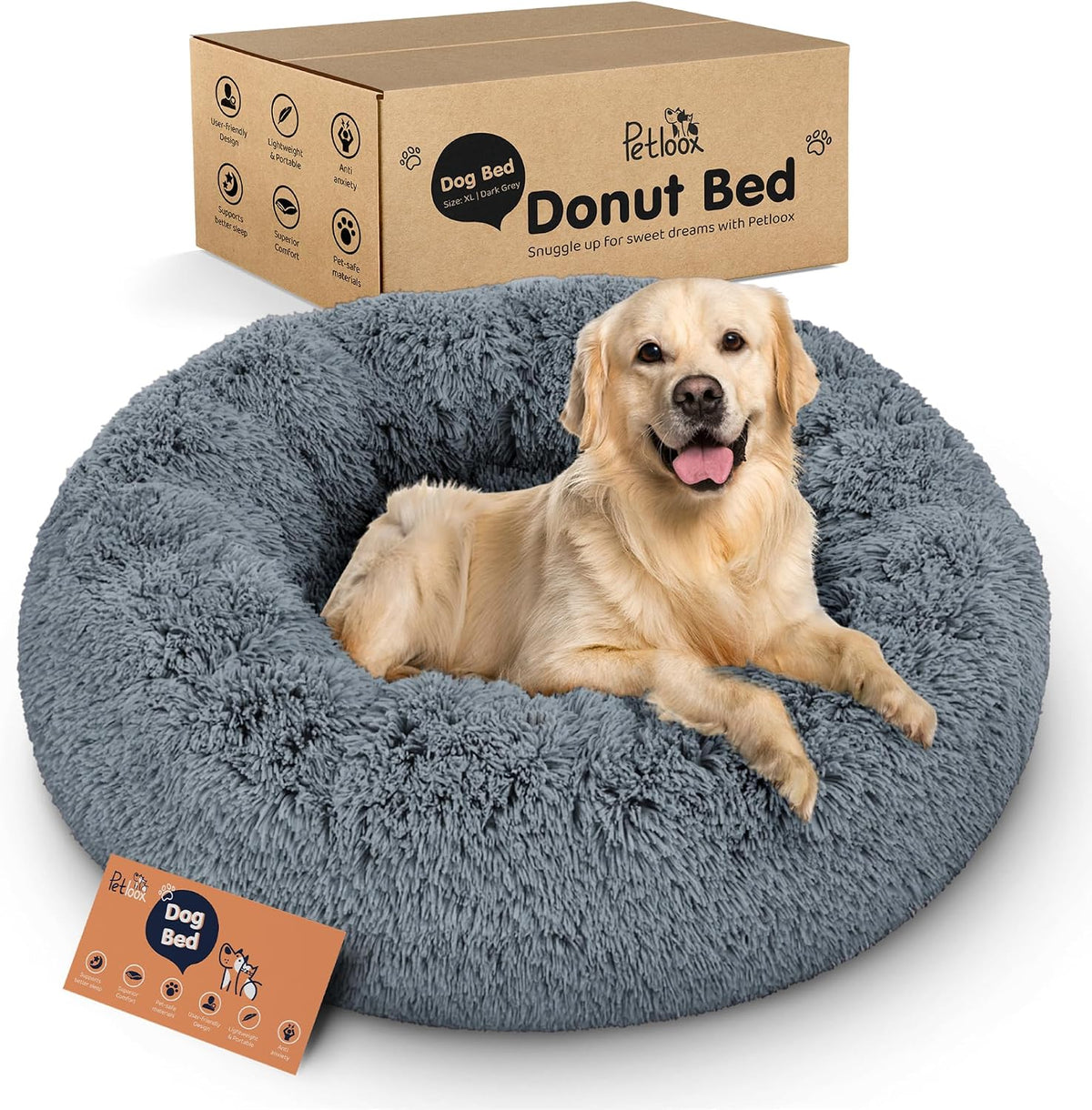 Calming Donut Dog Bed for Small Dogs, Round Dog Bed for Medium & Large Dogs
