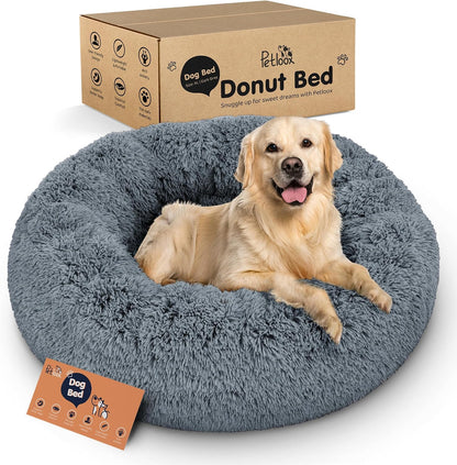 Calming Donut Dog Bed for Small Dogs, Round Dog Bed for Medium & Large Dogs