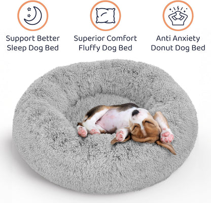 Calming Donut Dog Bed for Small Dogs, Round Dog Bed for Medium & Large Dogs
