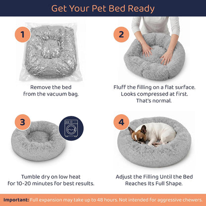Calming Donut Dog Bed for Small Dogs, Round Dog Bed for Medium & Large Dogs