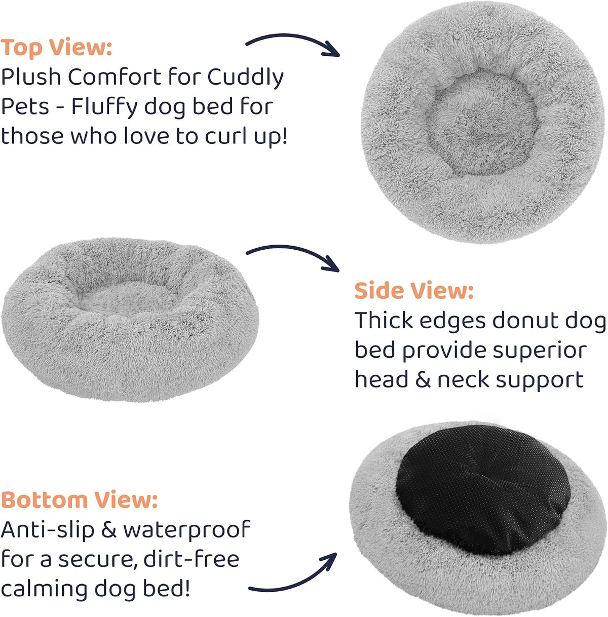 Calming Donut Dog Bed for Small Dogs, Round Dog Bed for Medium & Large Dogs