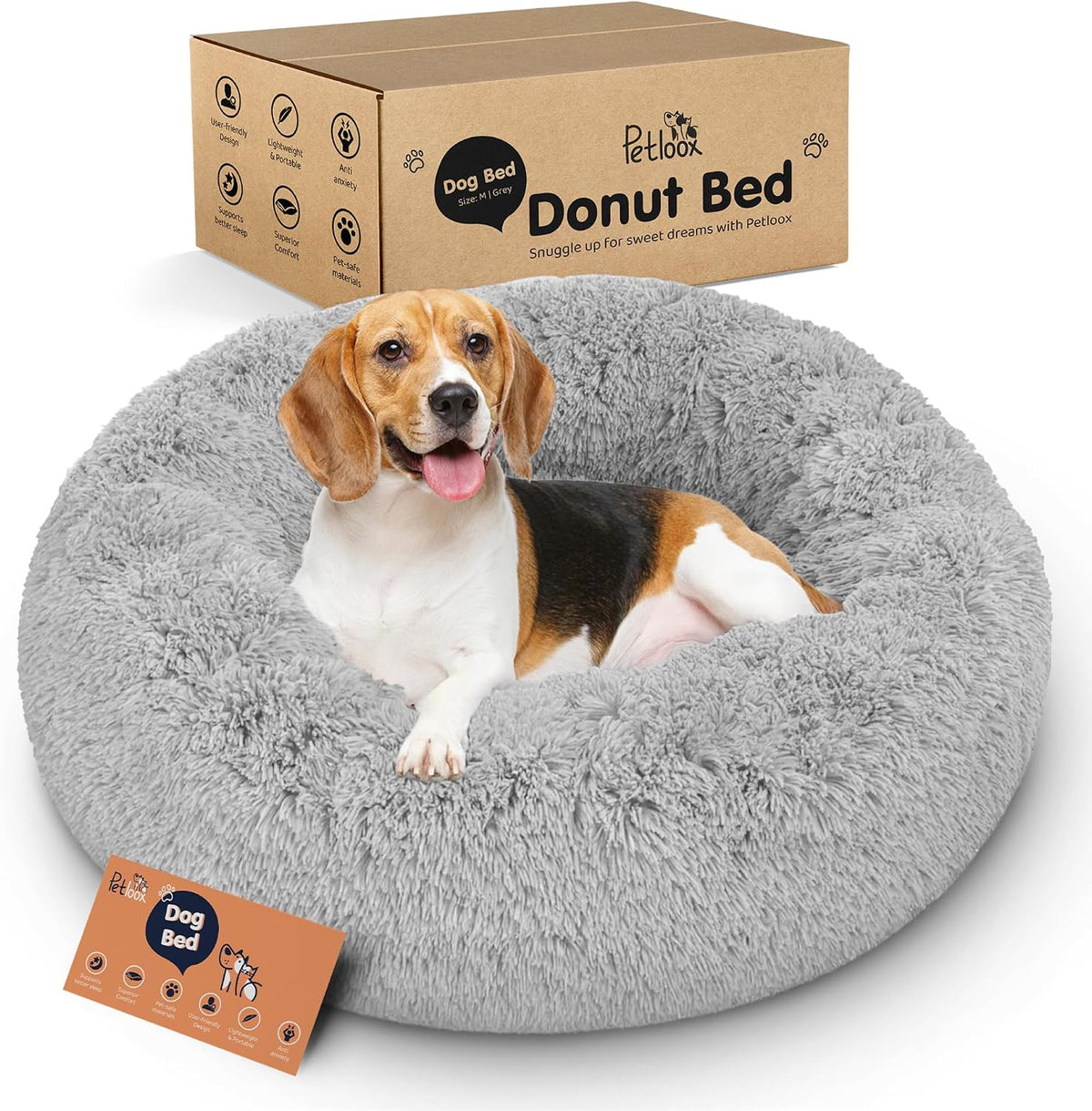 Calming Donut Dog Bed for Small Dogs, Round Dog Bed for Medium & Large Dogs