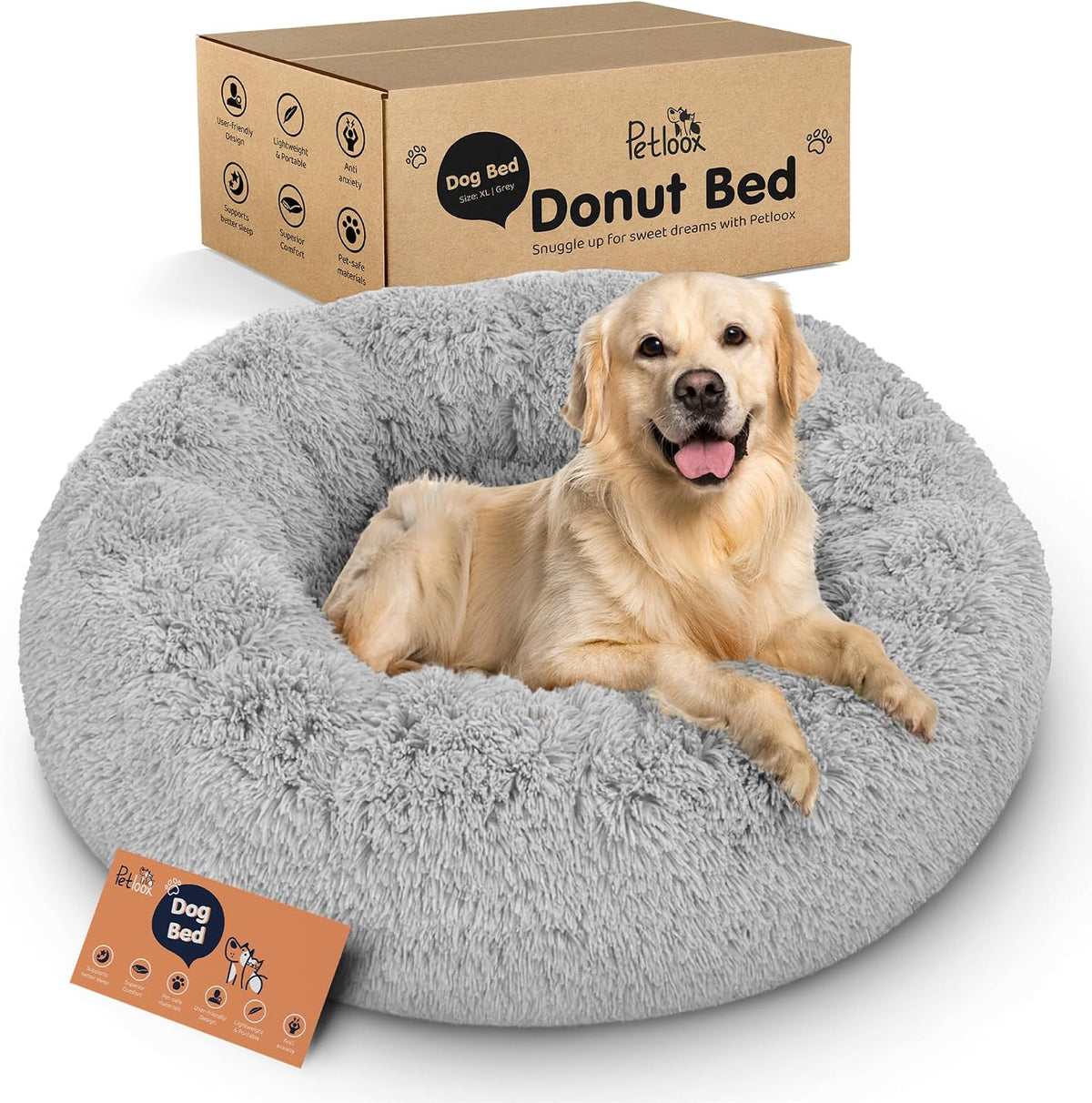 Calming Donut Dog Bed for Small Dogs, Round Dog Bed for Medium & Large Dogs