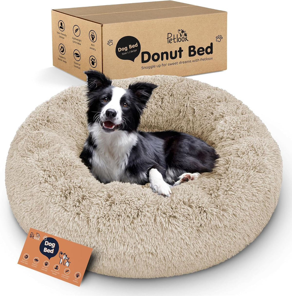 Calming Donut Dog Bed for Small Dogs, Round Dog Bed for Medium & Large Dogs