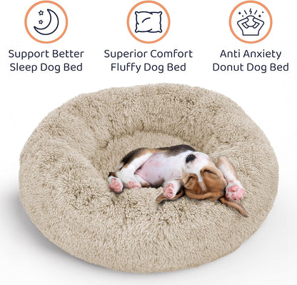 Calming Donut Dog Bed for Small Dogs, Round Dog Bed for Medium & Large Dogs