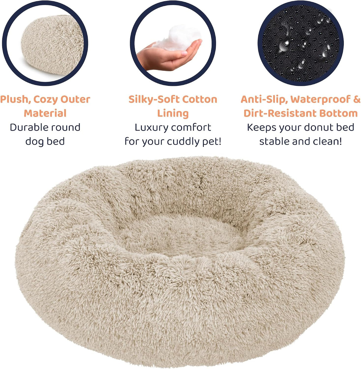 Calming Donut Dog Bed for Small Dogs, Round Dog Bed for Medium & Large Dogs