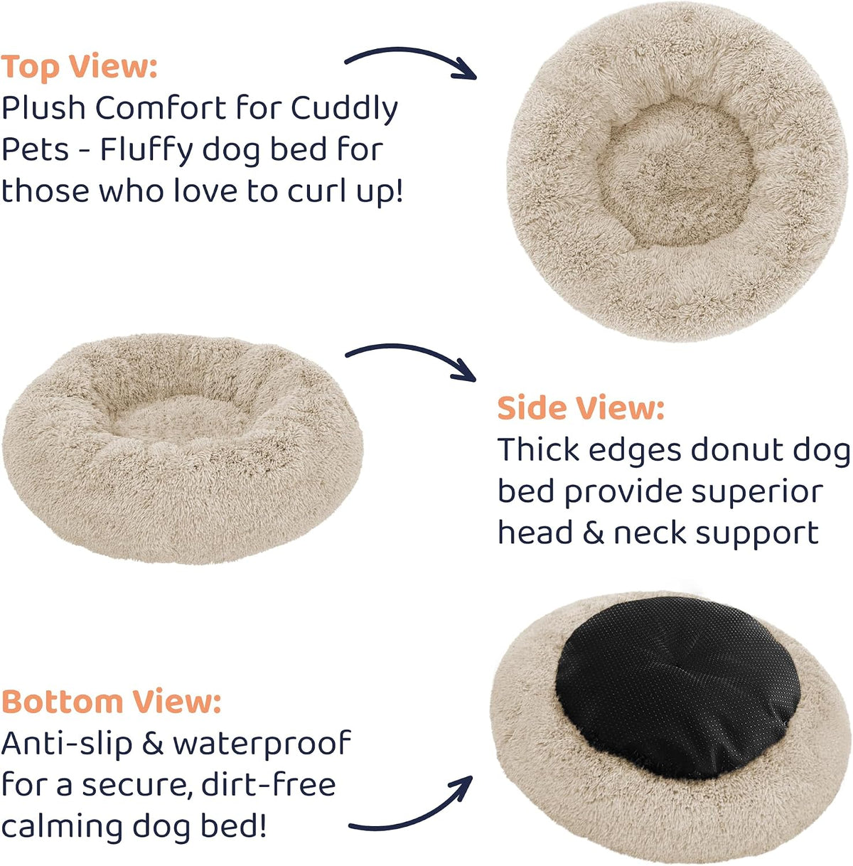 Calming Donut Dog Bed for Small Dogs, Round Dog Bed for Medium & Large Dogs