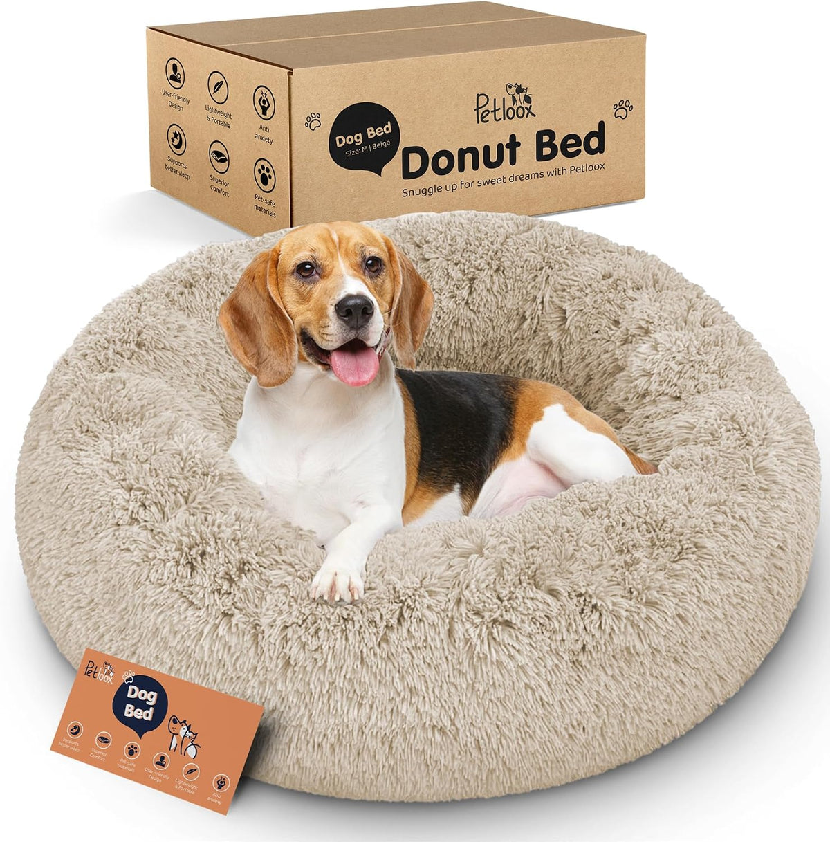 Calming Donut Dog Bed for Small Dogs, Round Dog Bed for Medium & Large Dogs