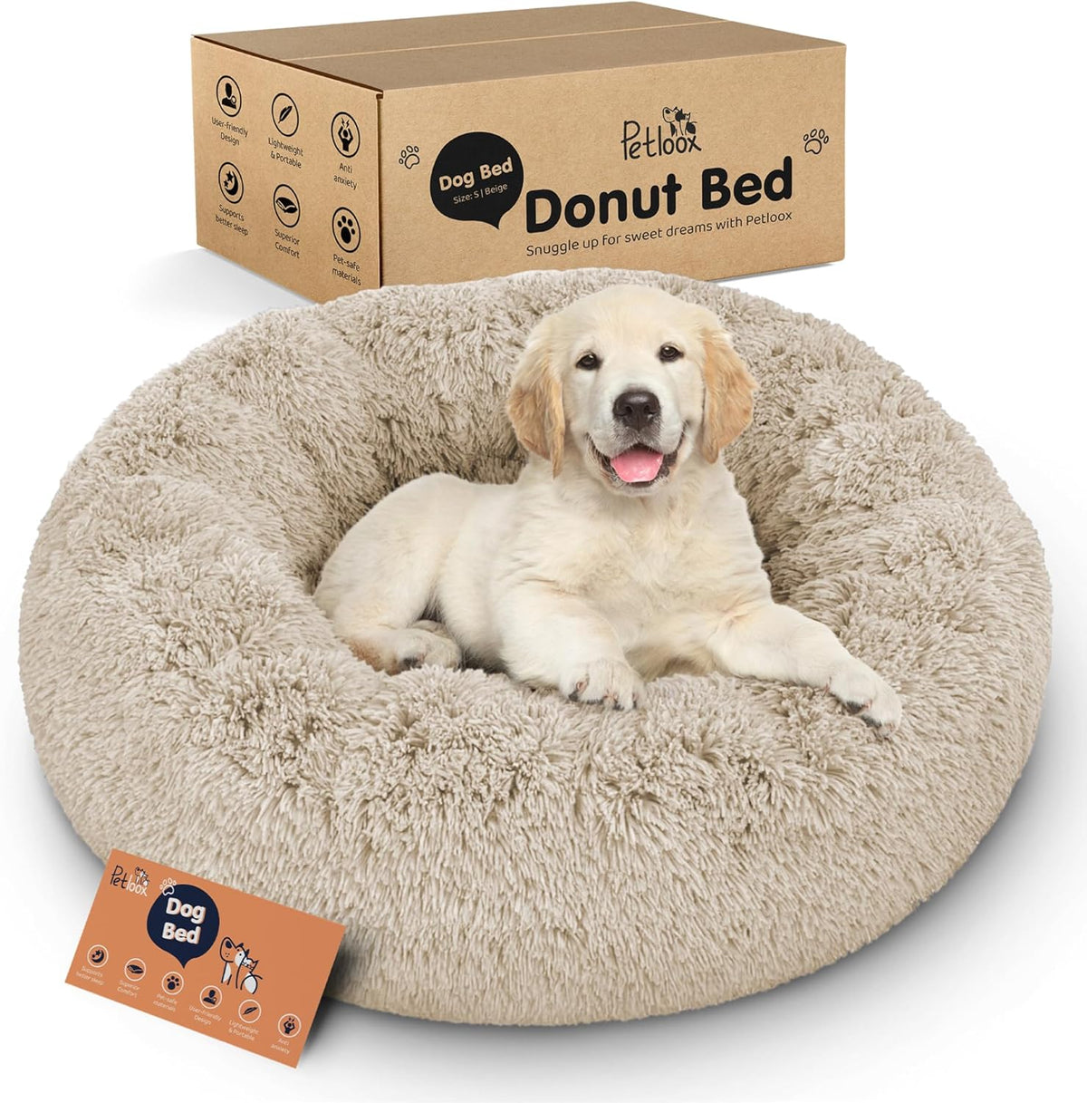 Calming Donut Dog Bed for Small Dogs, Round Dog Bed for Medium & Large Dogs