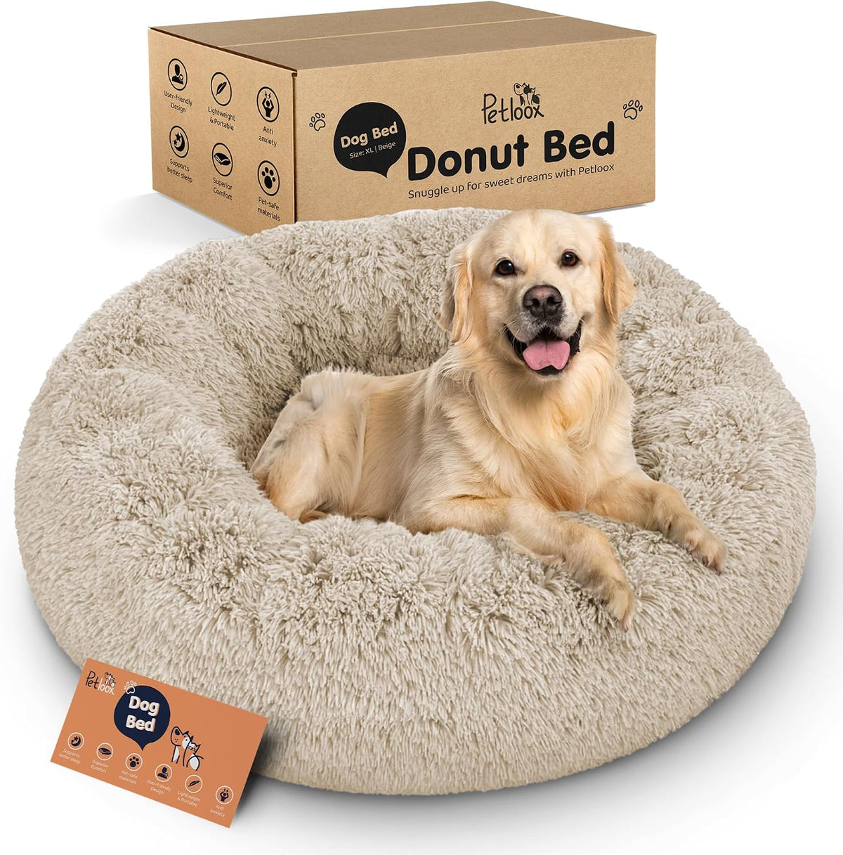 Calming Donut Dog Bed for Small Dogs, Round Dog Bed for Medium & Large Dogs