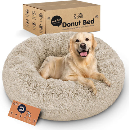 Calming Donut Dog Bed for Small Dogs, Round Dog Bed for Medium & Large Dogs