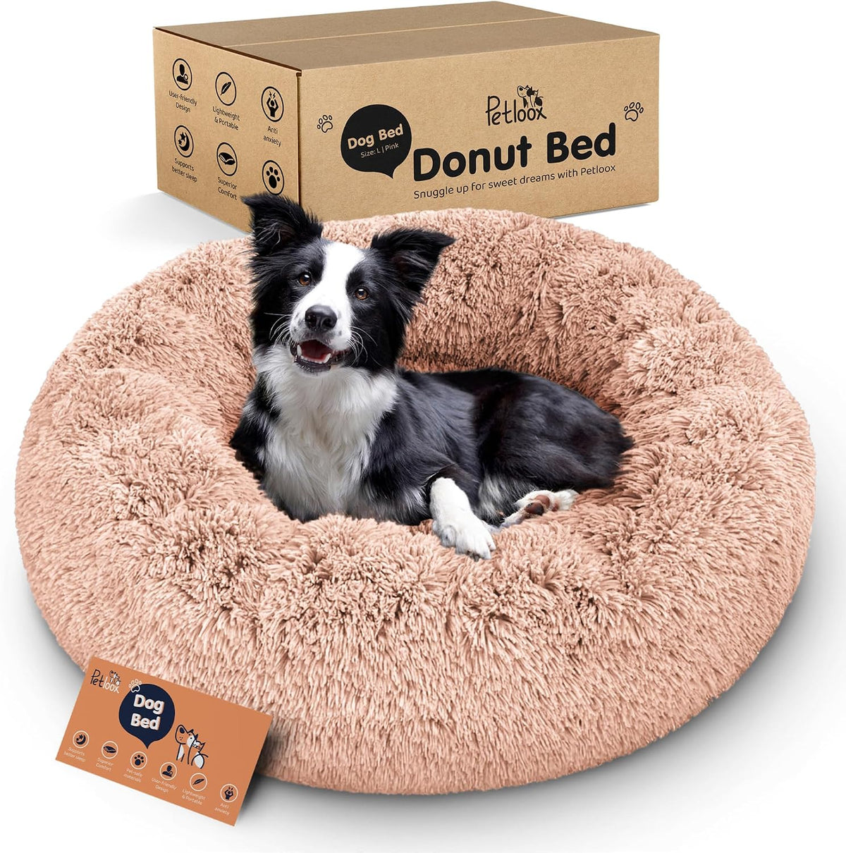 Calming Donut Dog Bed for Small Dogs, Round Dog Bed for Medium & Large Dogs