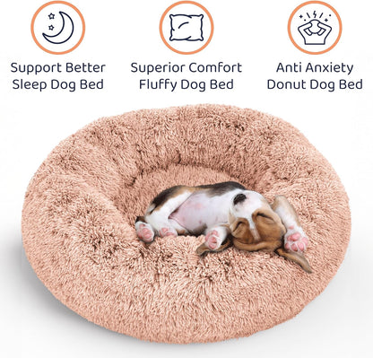 Calming Donut Dog Bed for Small Dogs, Round Dog Bed for Medium & Large Dogs