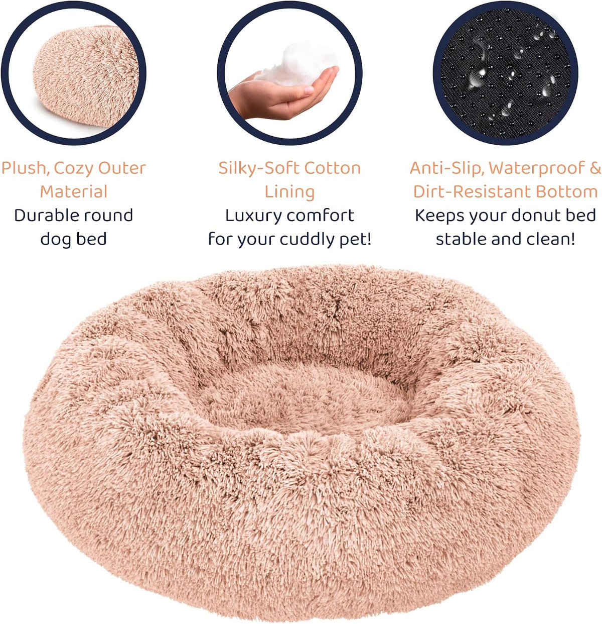 Calming Donut Dog Bed for Small Dogs, Round Dog Bed for Medium & Large Dogs