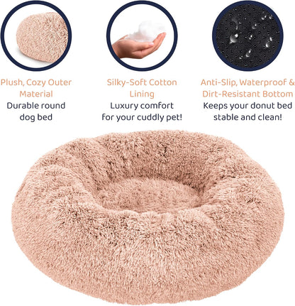 Calming Donut Dog Bed for Small Dogs, Round Dog Bed for Medium & Large Dogs