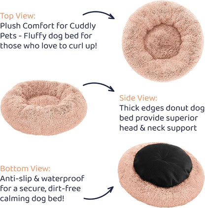 Calming Donut Dog Bed for Small Dogs, Round Dog Bed for Medium & Large Dogs