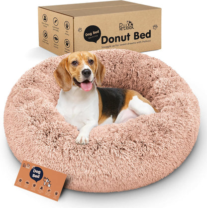 Calming Donut Dog Bed for Small Dogs, Round Dog Bed for Medium & Large Dogs
