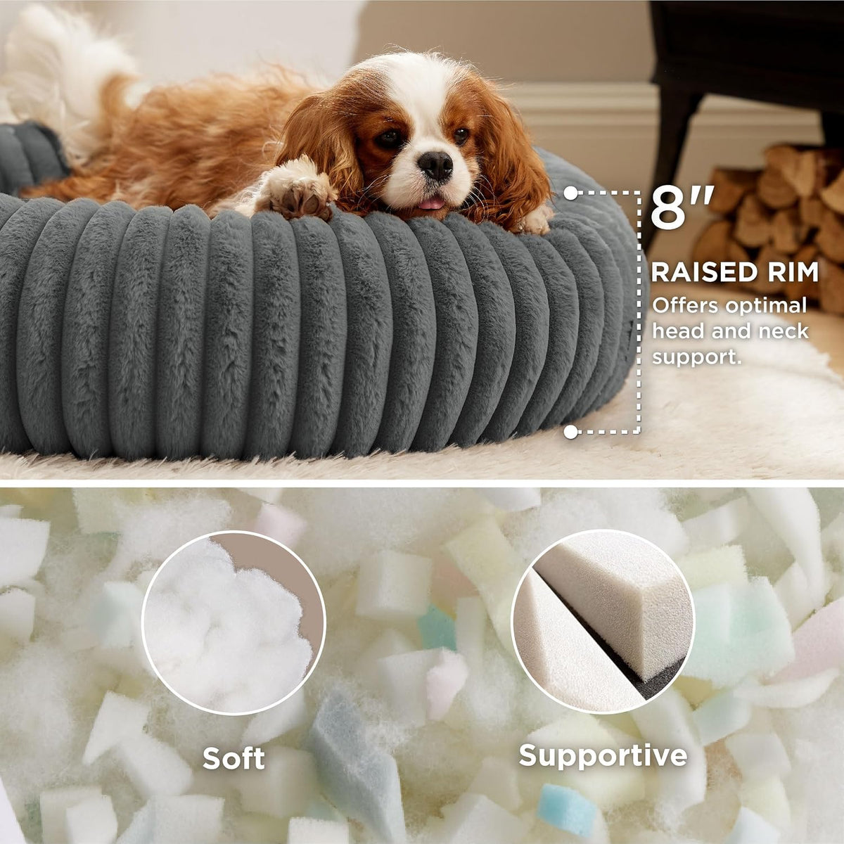 ComfyFleece® Donut Dog Bed Medium Size Dog with Washable Cover