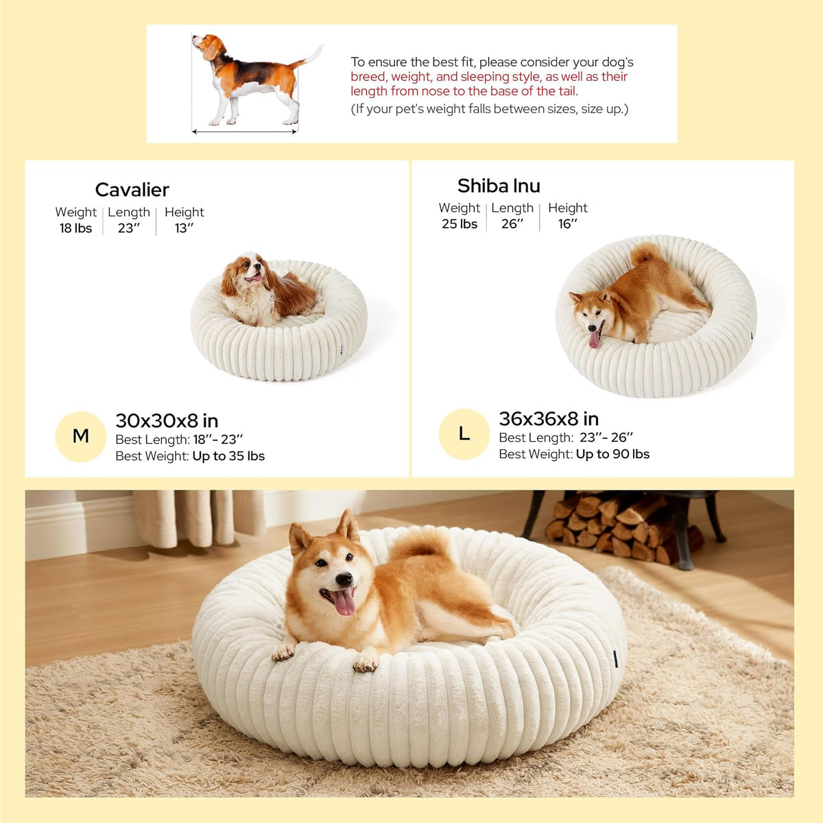 ComfyFleece® Donut Dog Bed Medium Size Dog with Washable Cover
