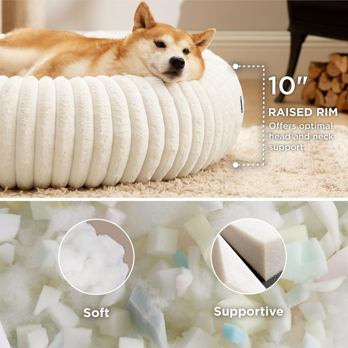 ComfyFleece® Donut Dog Bed Medium Size Dog with Washable Cover