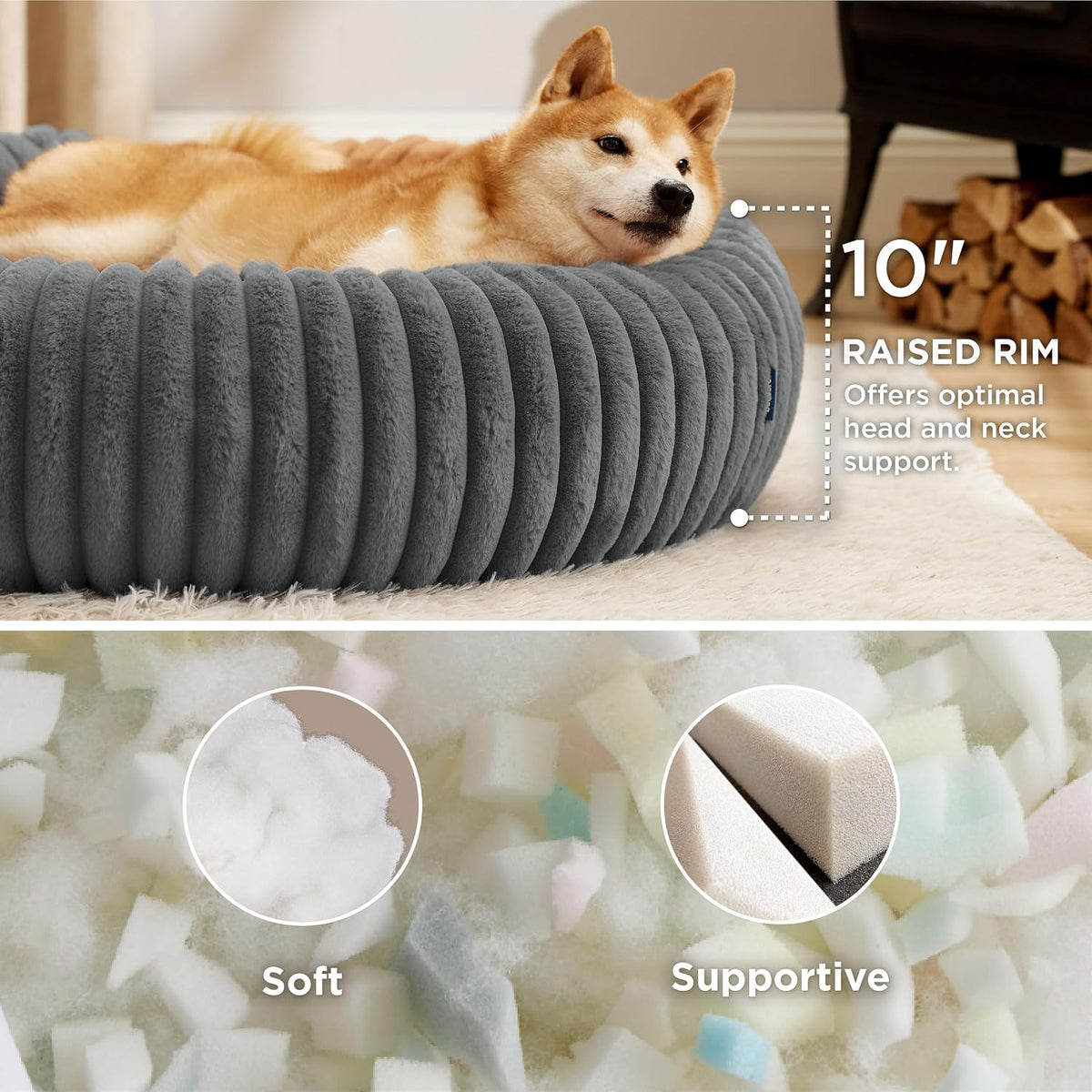 ComfyFleece® Donut Dog Bed Medium Size Dog with Washable Cover