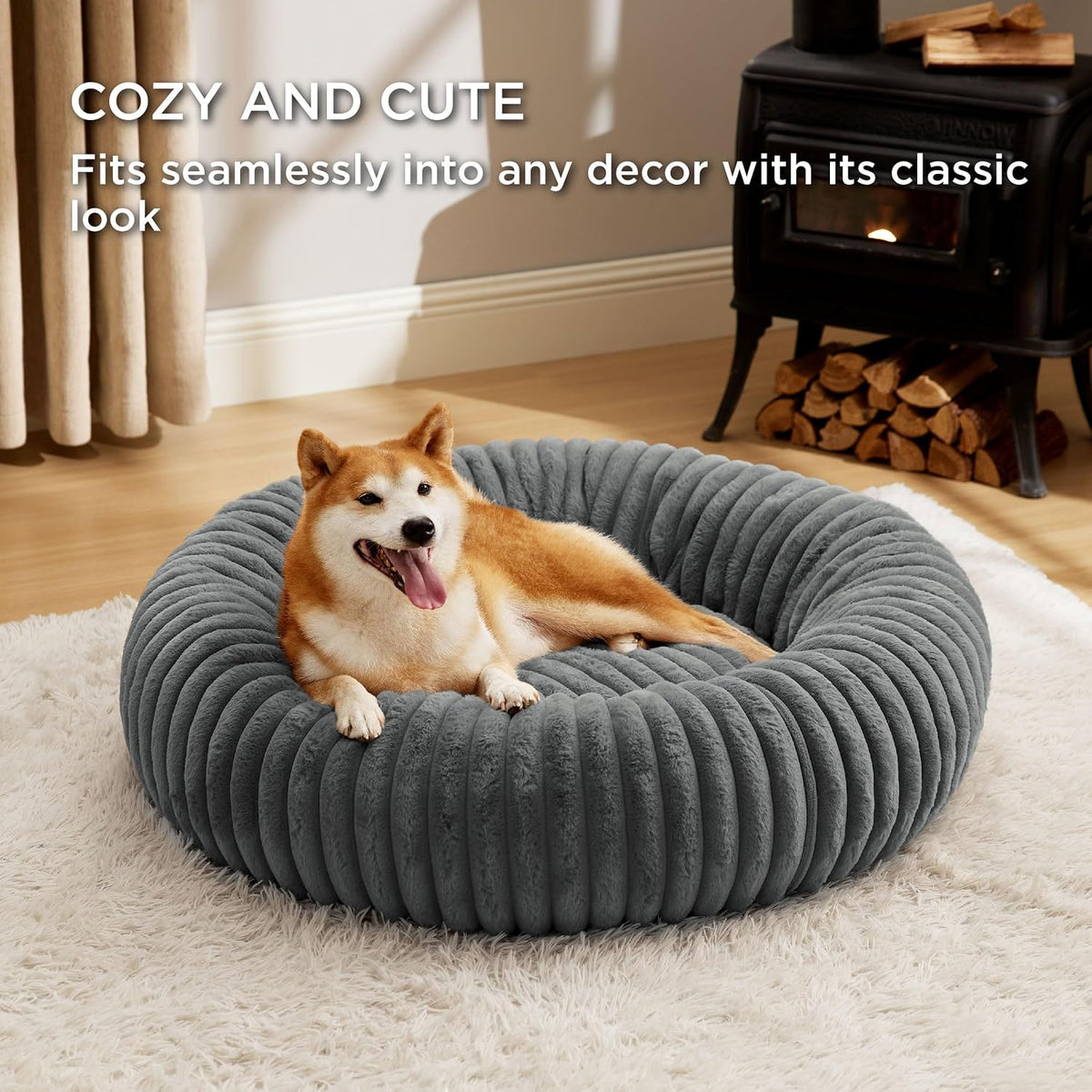 ComfyFleece® Donut Dog Bed Medium Size Dog with Washable Cover