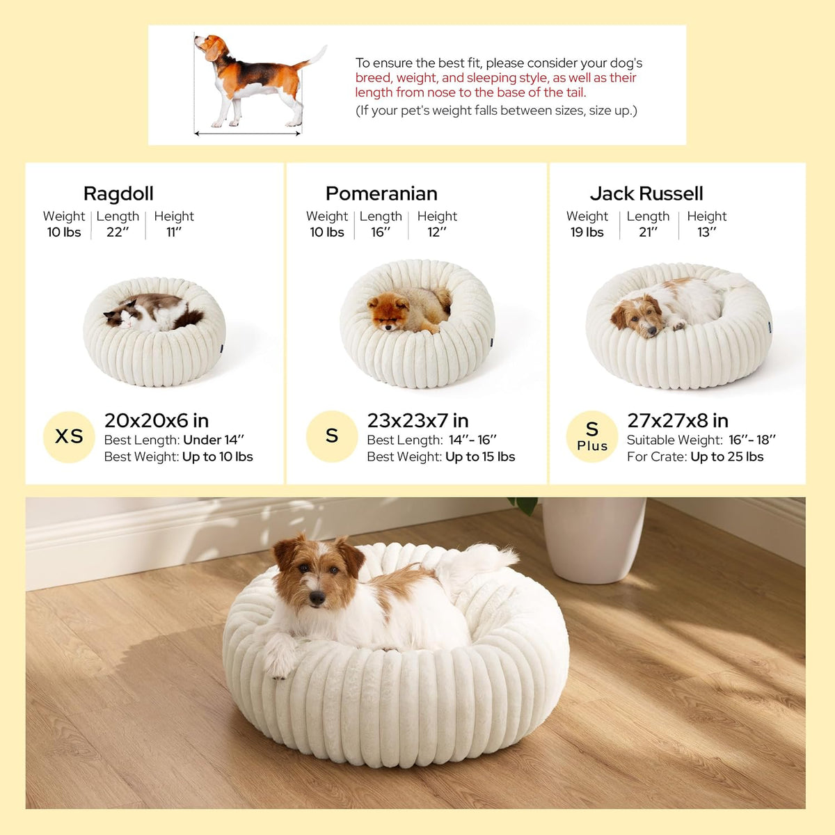 ComfyFleece® Donut Dog Bed Medium Size Dog with Washable Cover