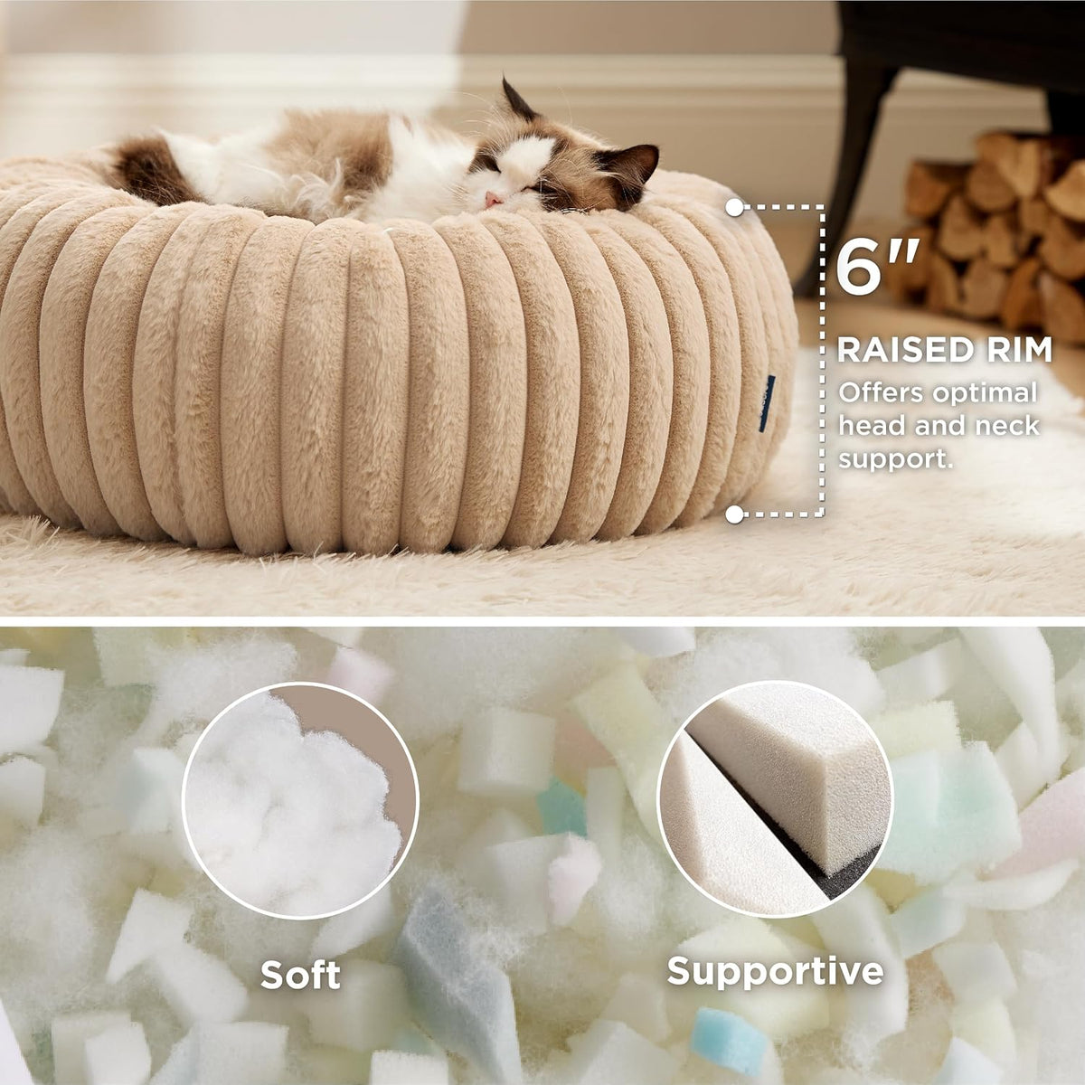ComfyFleece® Donut Dog Bed Medium Size Dog with Washable Cover