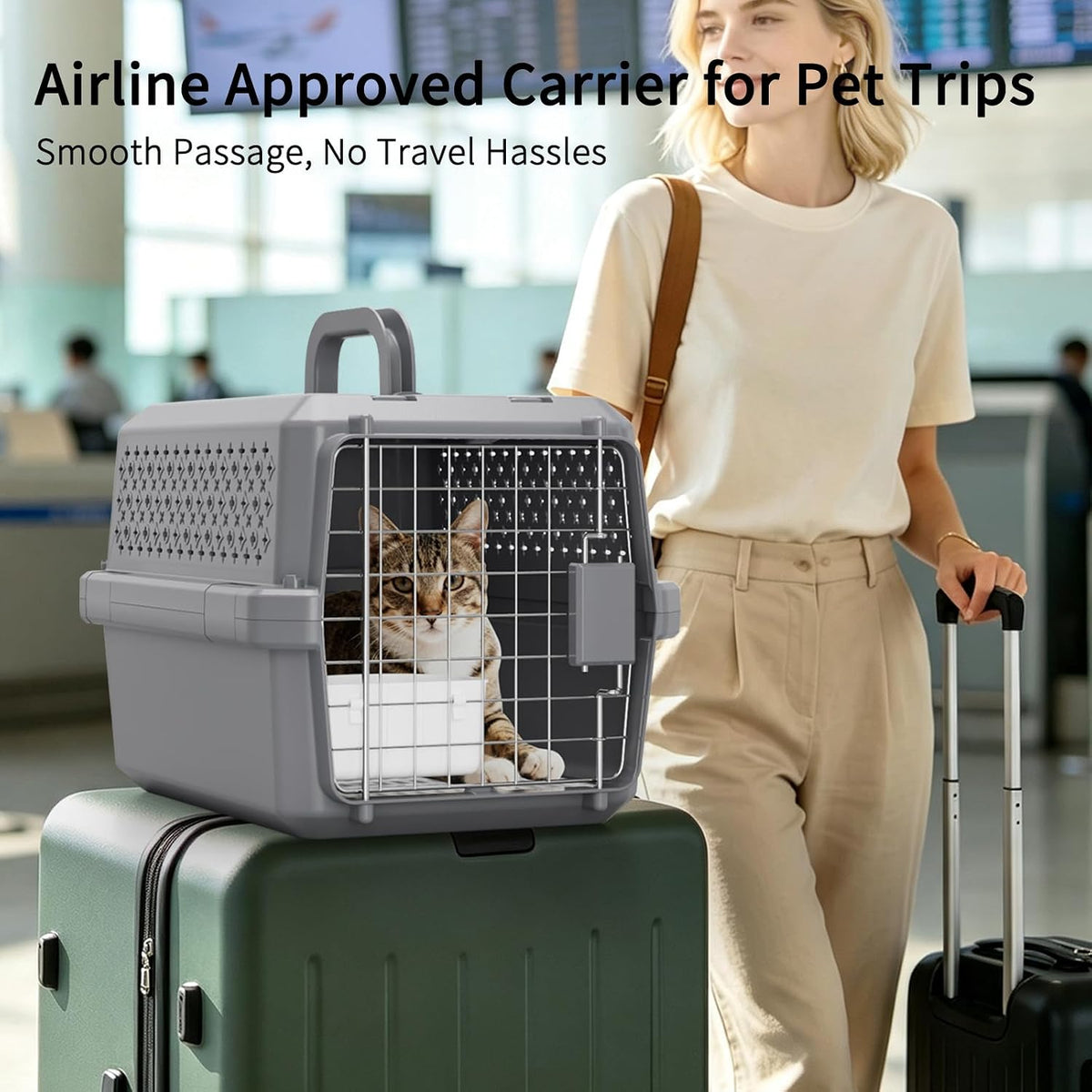 Airline-Approved Pet Carrier: Hard-Sided Crate for Cats & Dogs