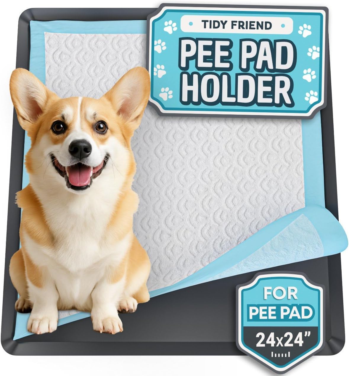 Dog Pee Pad Holder - Fits Up to 24” x 24” Pee Pad - - Dark Grey