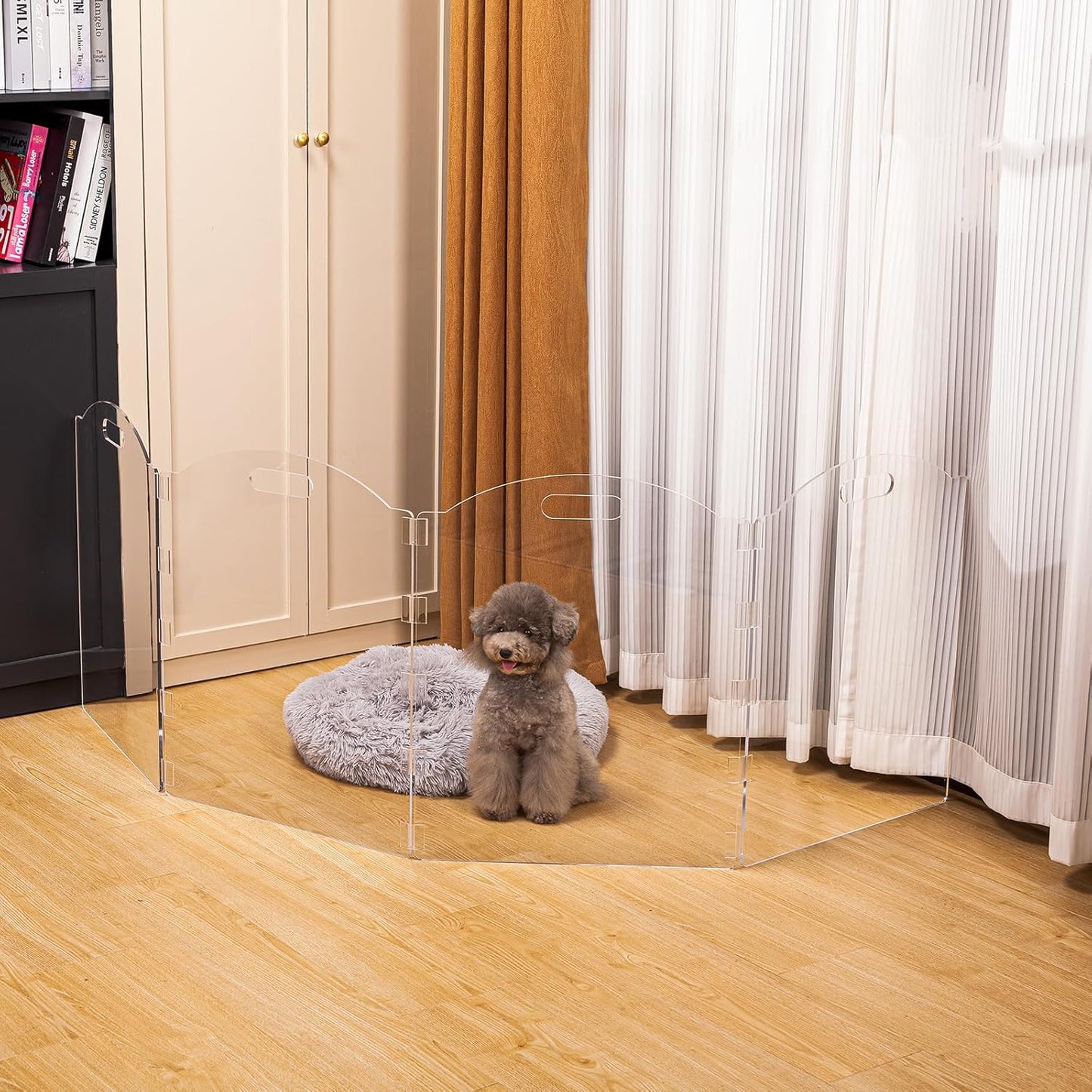 Clear Acrylic Freestanding Dog Gates for the House – Folding 3-Panel Pet Gates for Doorways, Indoor Stairs, and Hallways, Transparent Barrier for Dogs, Puppies, and Cats