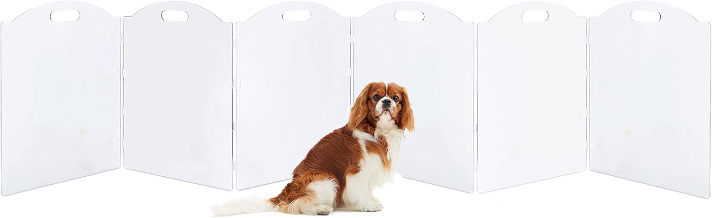 Clear Acrylic Freestanding Dog Gates for the House – Folding 3-Panel Pet Gates for Doorways, Indoor Stairs, and Hallways, Transparent Barrier for Dogs, Puppies, and Cats