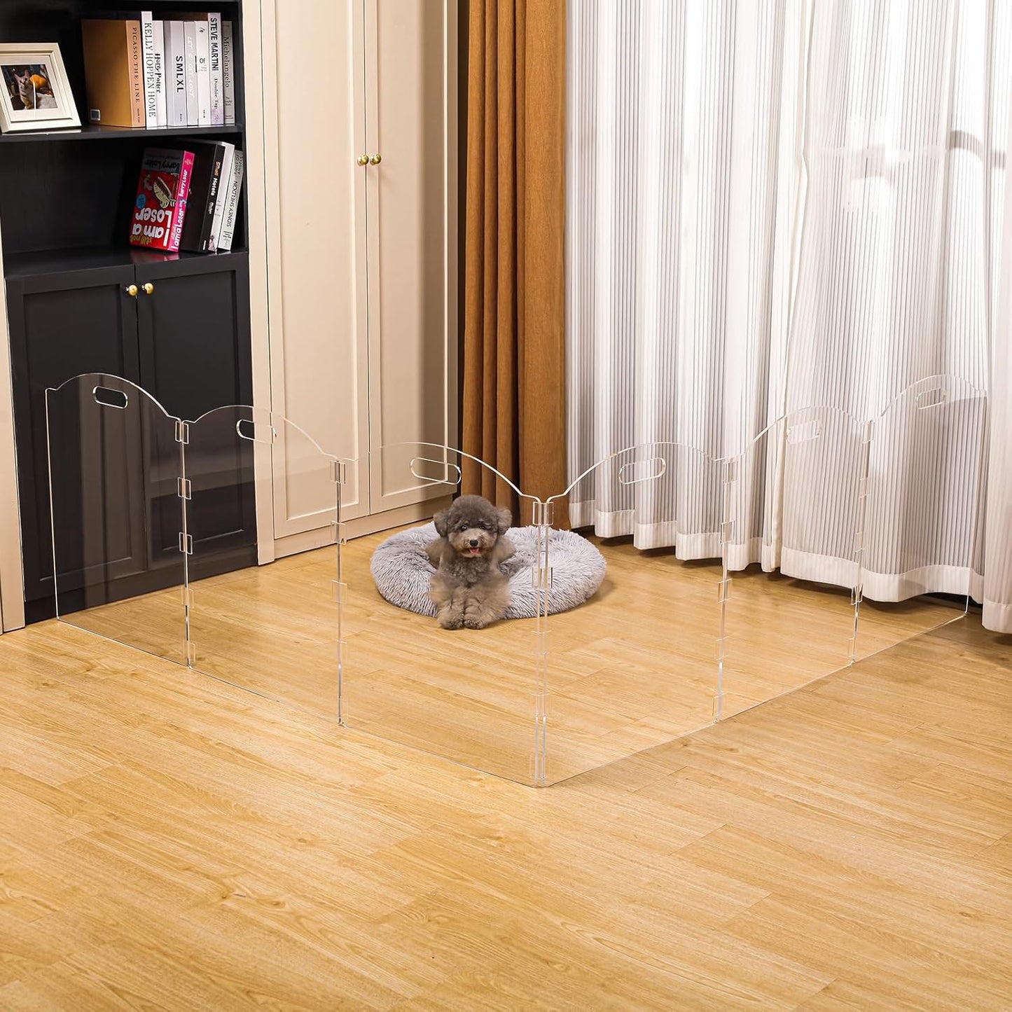 Clear Acrylic Freestanding Dog Gates for the House – Folding 3-Panel Pet Gates for Doorways, Indoor Stairs, and Hallways, Transparent Barrier for Dogs, Puppies, and Cats