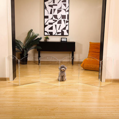 Clear Acrylic Freestanding Dog Gates for the House – Folding 3-Panel Pet Gates for Doorways, Indoor Stairs, and Hallways, Transparent Barrier for Dogs, Puppies, and Cats