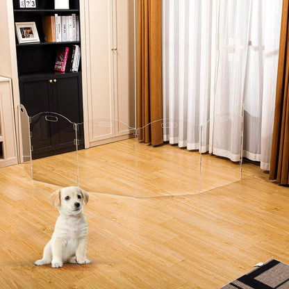 Clear Acrylic Freestanding Dog Gates for the House – Folding 3-Panel Pet Gates for Doorways, Indoor Stairs, and Hallways, Transparent Barrier for Dogs, Puppies, and Cats