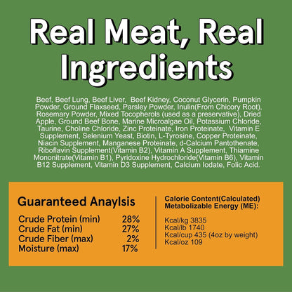 TRMC Real Meat Air Dried Dog Food w/Real Beef - 2lb Bag of USA-Crafted Grain-Free Real Meat Dog Food Sourced from Hormone-Free, Free-Range, Grass-Fed Beef - Digestible, All Natural, High Protein Beef
