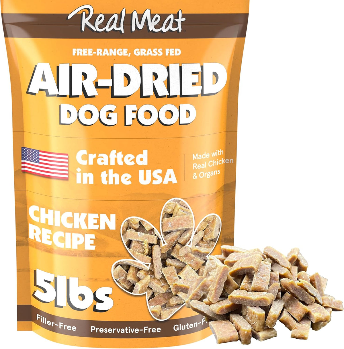 TRMC Real Meat Air Dried Dog Food w/Real Beef - 2lb Bag of USA-Crafted Grain-Free Real Meat Dog Food Sourced from Hormone-Free, Free-Range, Grass-Fed Beef - Digestible, All Natural, High Protein Beef