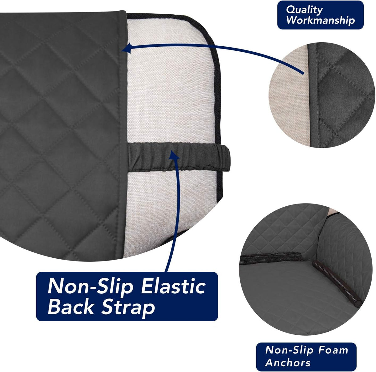 Reversible Quilted Sofa Cover Dog Couch Covers for Sofa, 66 in | Gray/Light Gray, Water Resistant Couch Protector, Washable Pet Couch Cover with Non Slip and Elastic Straps For Kids - Colors A